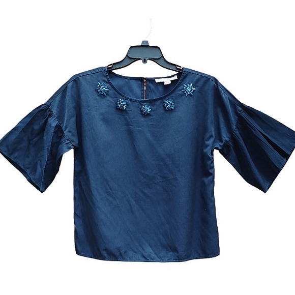 FOREVER 21 Rhinestone Jewel Bell Sleeve Blouse Top - Picture 1 of 10